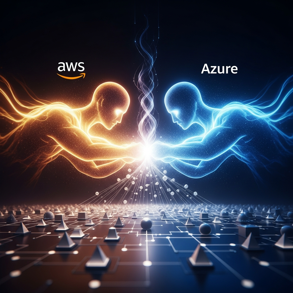 Visual representation of AWS Sagemaker and Azure Fabric as powerful entities in data management